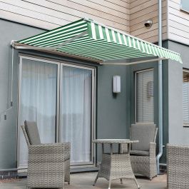 2.5m Half Cassette Electric Awning, Green and White Even Stripe